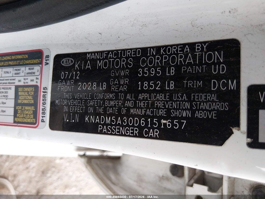 KNADM5A30D6151657 2013 KIA RIO photo no. 9