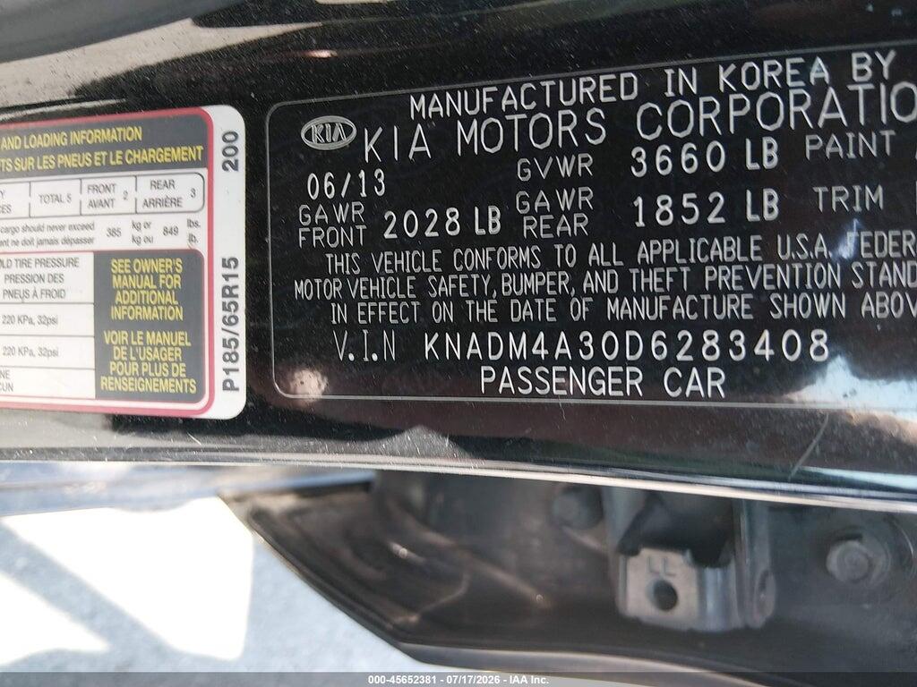 KNADM4A30D6283408 2013 KIA RIO photo no. 9