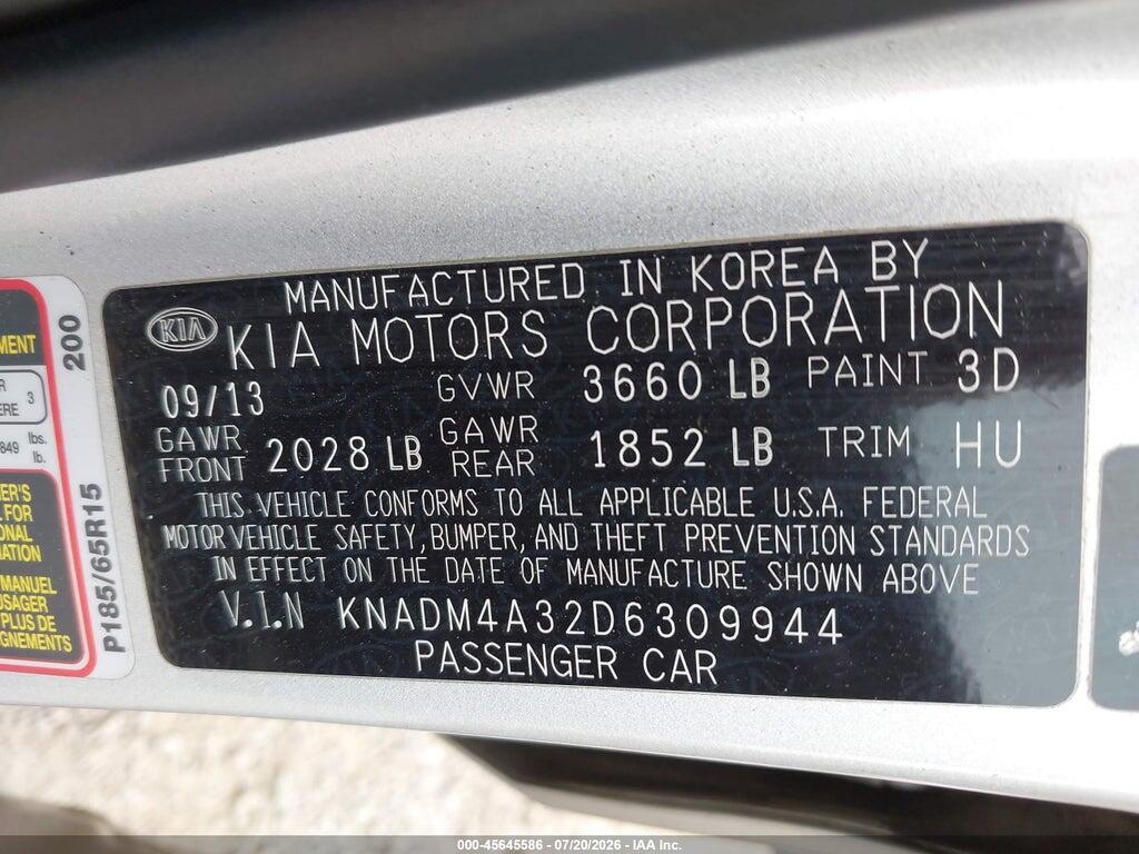 KNADM4A32D6309944 2013 KIA RIO photo no. 9
