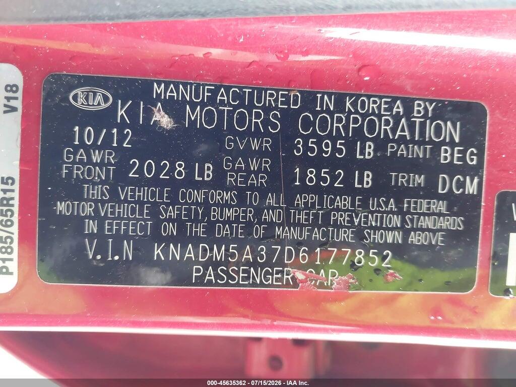 KNADM5A37D6177852 2013 KIA RIO photo no. 9