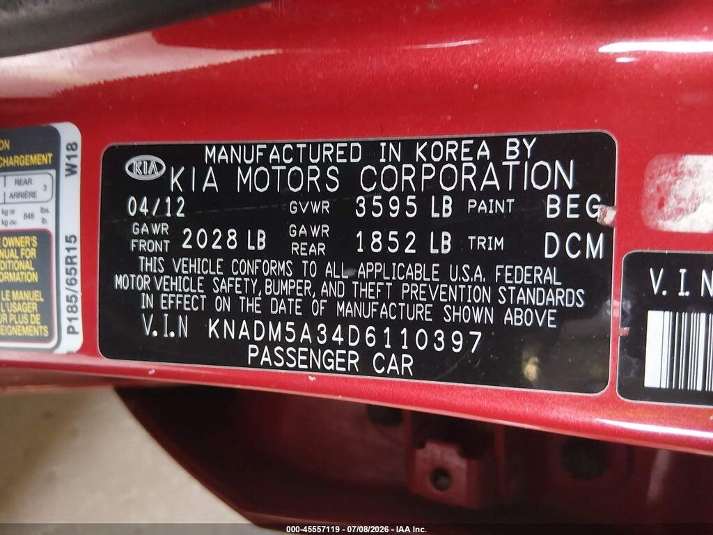 KNADM5A34D6110397 2013 KIA RIO photo no. 9