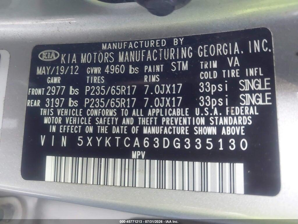 5XYKTCA63DG335130 2013 KIA SORENTO photo no. 9