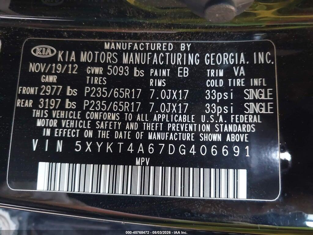 5XYKT4A67DG406691 2013 KIA SORENTO photo no. 9