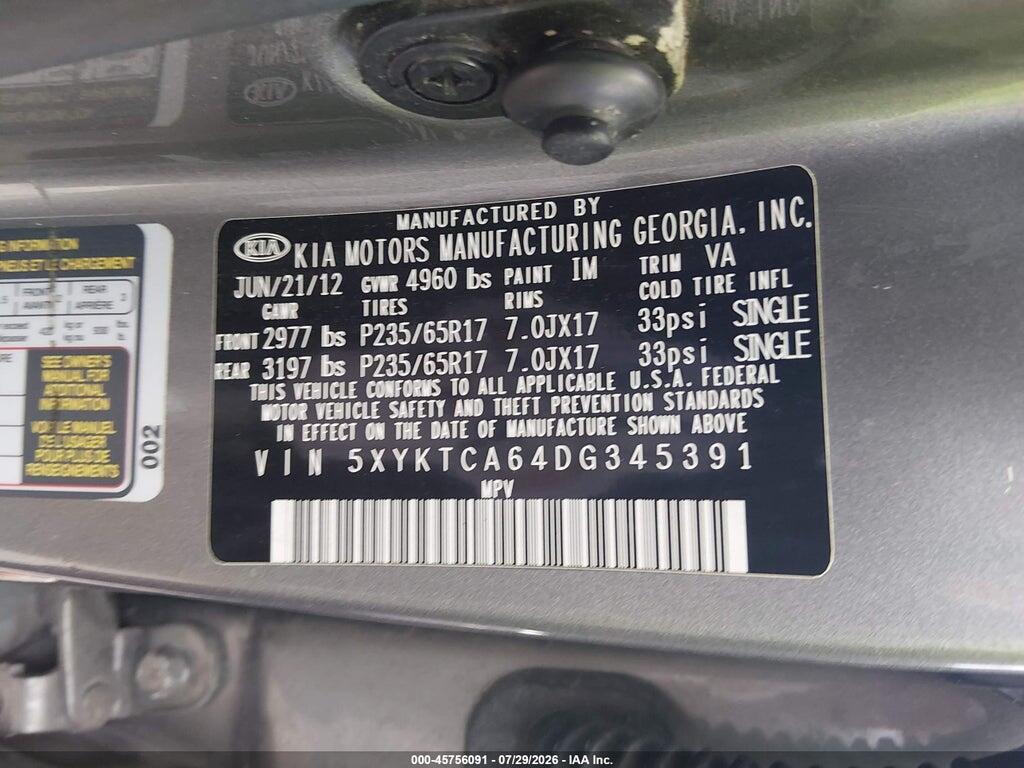 5XYKTCA64DG345391 2013 KIA SORENTO photo no. 9