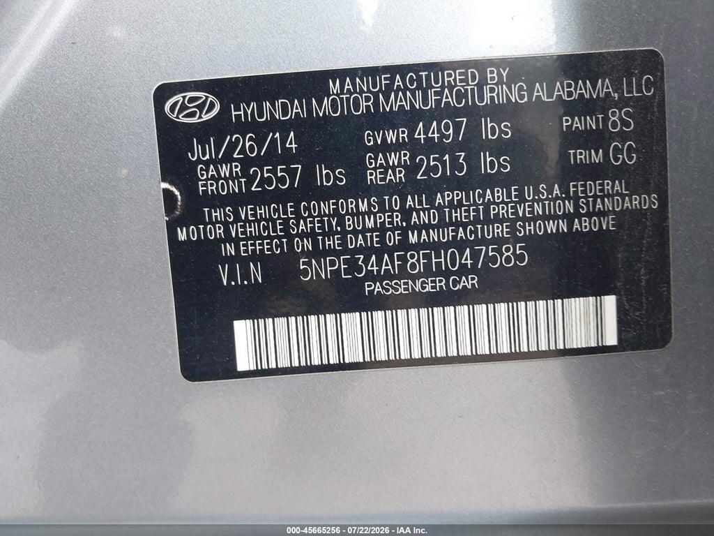 5NPE34AF8FH047585 2015 HYUNDAI SONATA photo no. 9