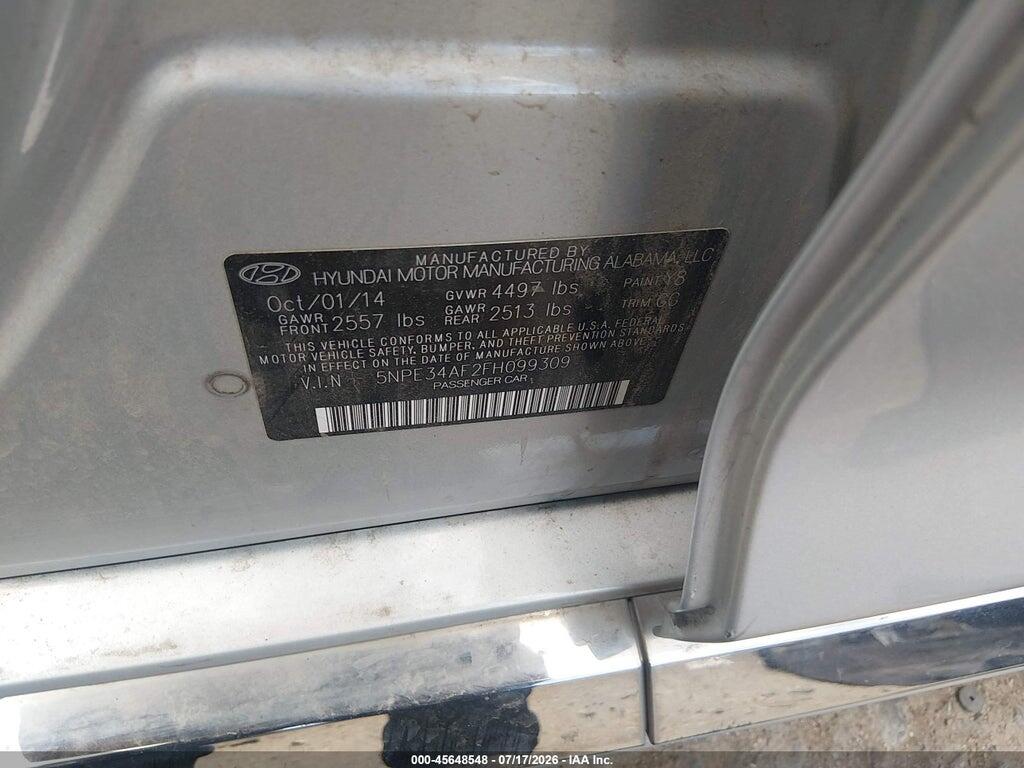 5NPE34AF2FH099309 2015 HYUNDAI SONATA photo no. 9