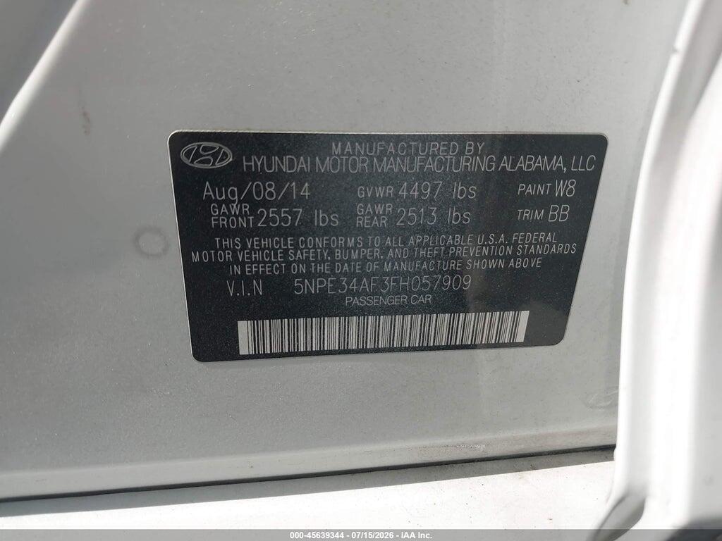 5NPE34AF3FH057909 2015 HYUNDAI SONATA photo no. 9