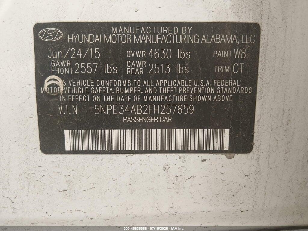 5NPE34AB2FH257659 2015 HYUNDAI SONATA photo no. 9
