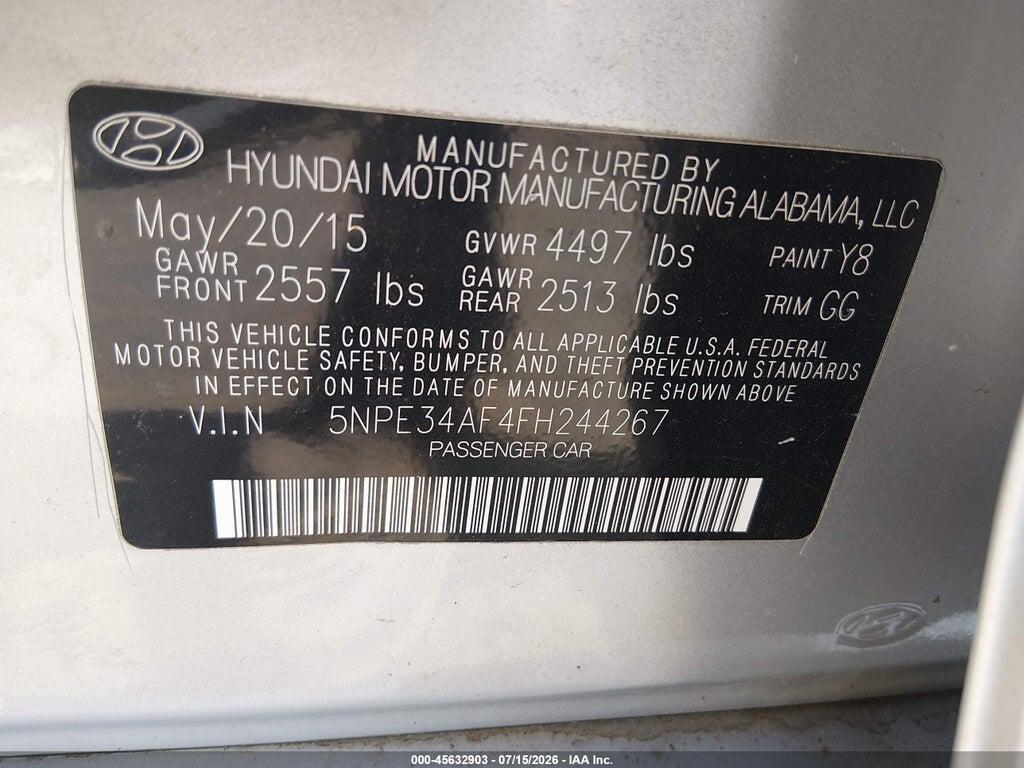 5NPE34AF4FH244267 2015 HYUNDAI SONATA photo no. 9