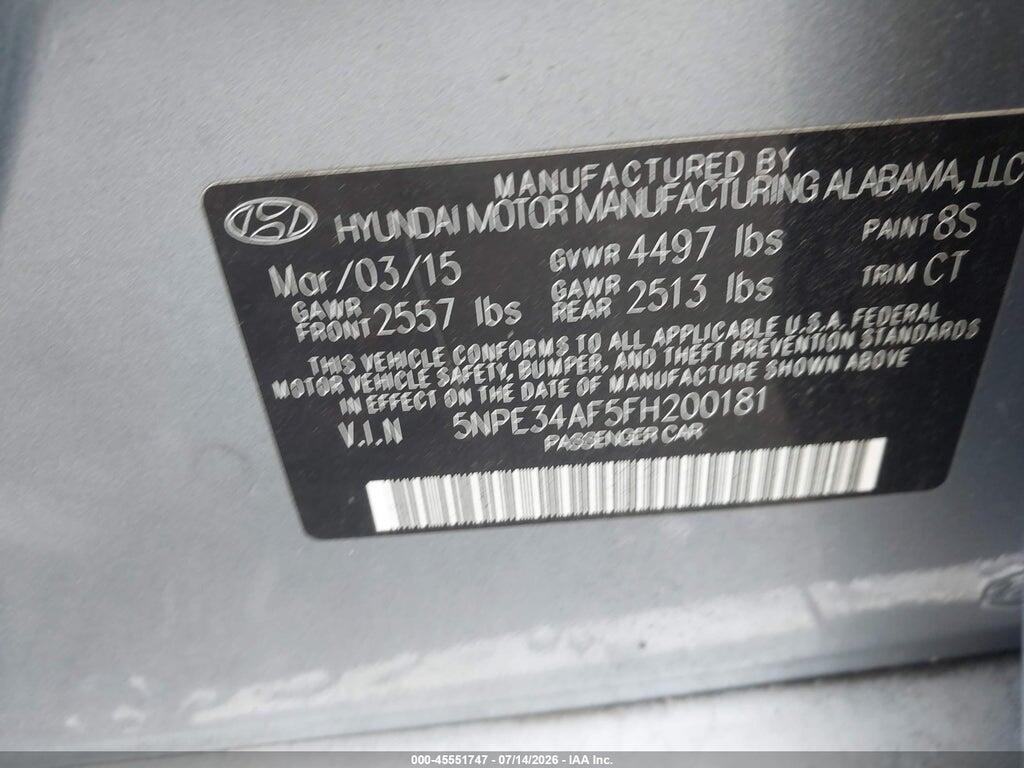 5NPE34AF5FH200181 2015 HYUNDAI SONATA photo no. 9