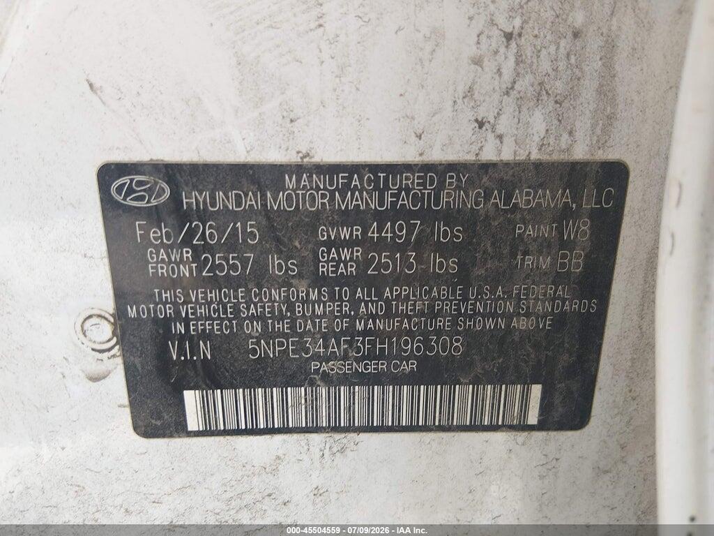 5NPE34AF3FH196308 2015 HYUNDAI SONATA photo no. 9