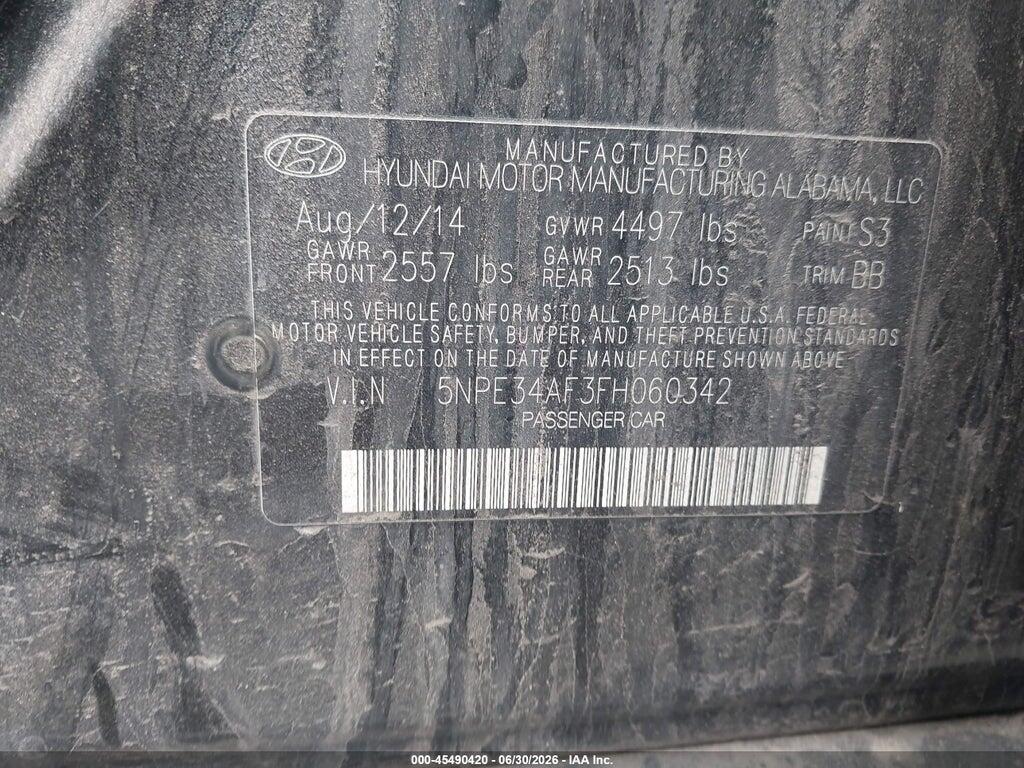 5NPE34AF3FH060342 2015 HYUNDAI SONATA photo no. 9