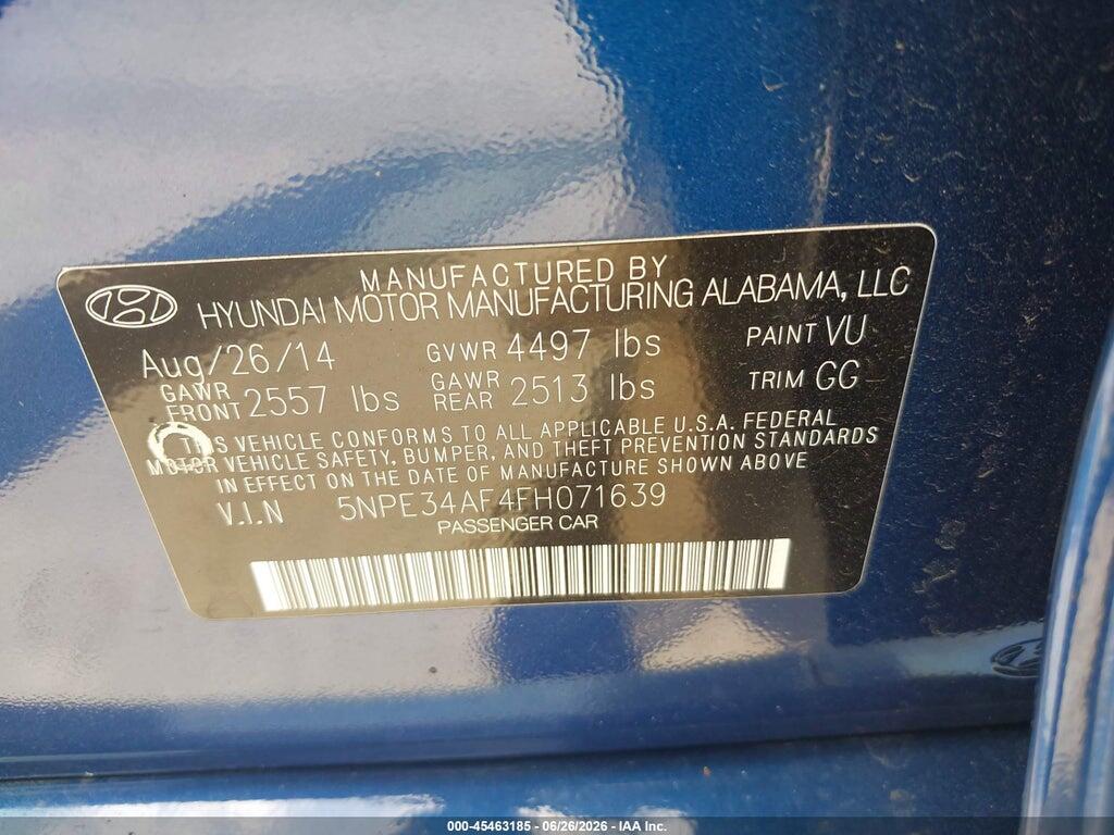 5NPE34AF4FH071639 2015 HYUNDAI SONATA photo no. 9