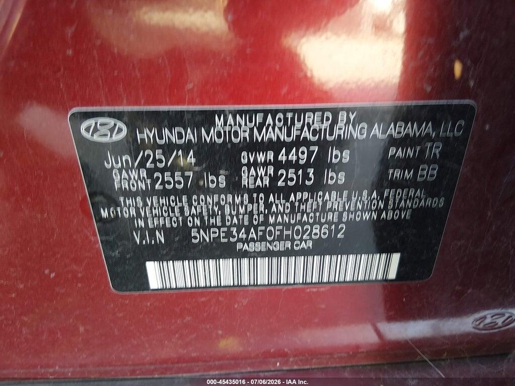 5NPE34AF0FH028612 2015 HYUNDAI SONATA photo no. 9