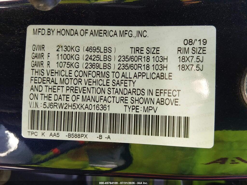 5J6RW2H5XKA016361 2019 HONDA CR-V photo no. 9