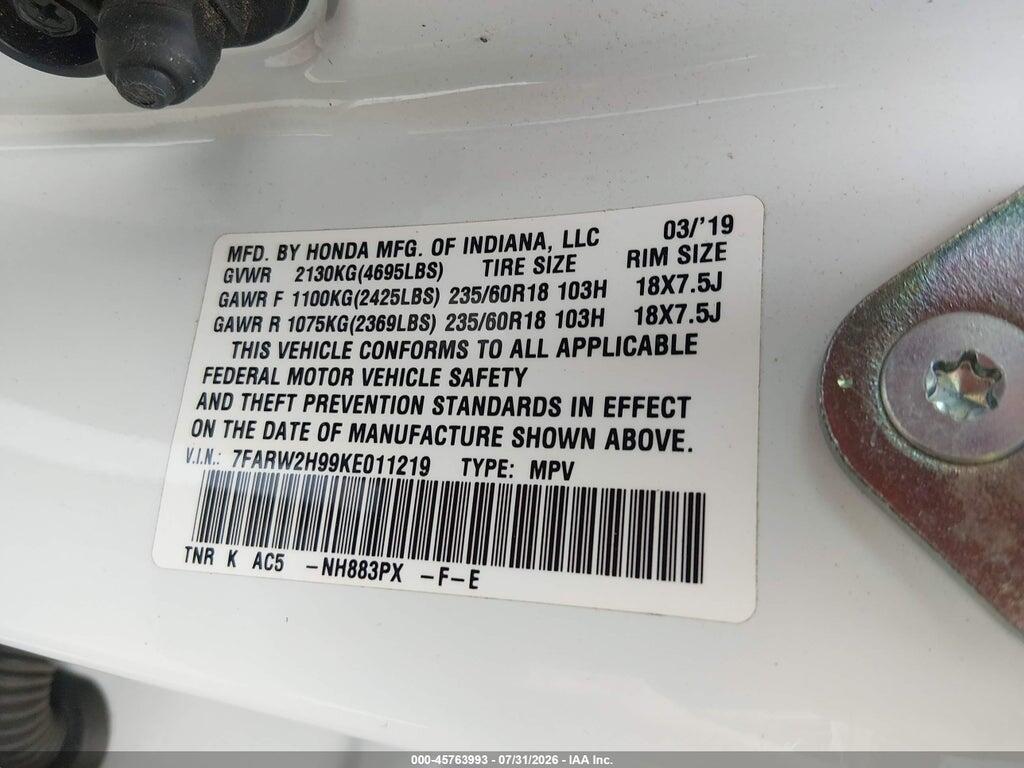 7FARW2H99KE011219 2019 HONDA CR-V photo no. 9