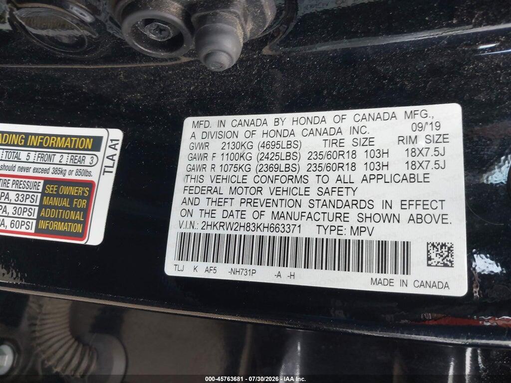2HKRW2H83KH663371 2019 HONDA CR-V photo no. 9