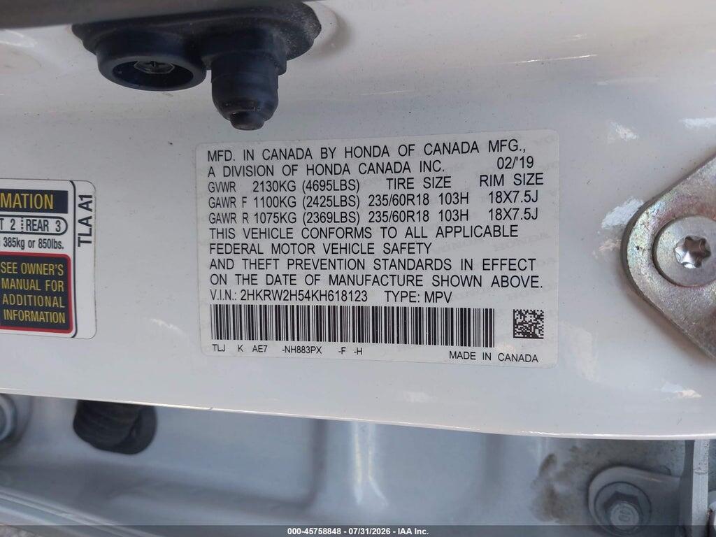 2HKRW2H54KH618123 2019 HONDA CR-V photo no. 9
