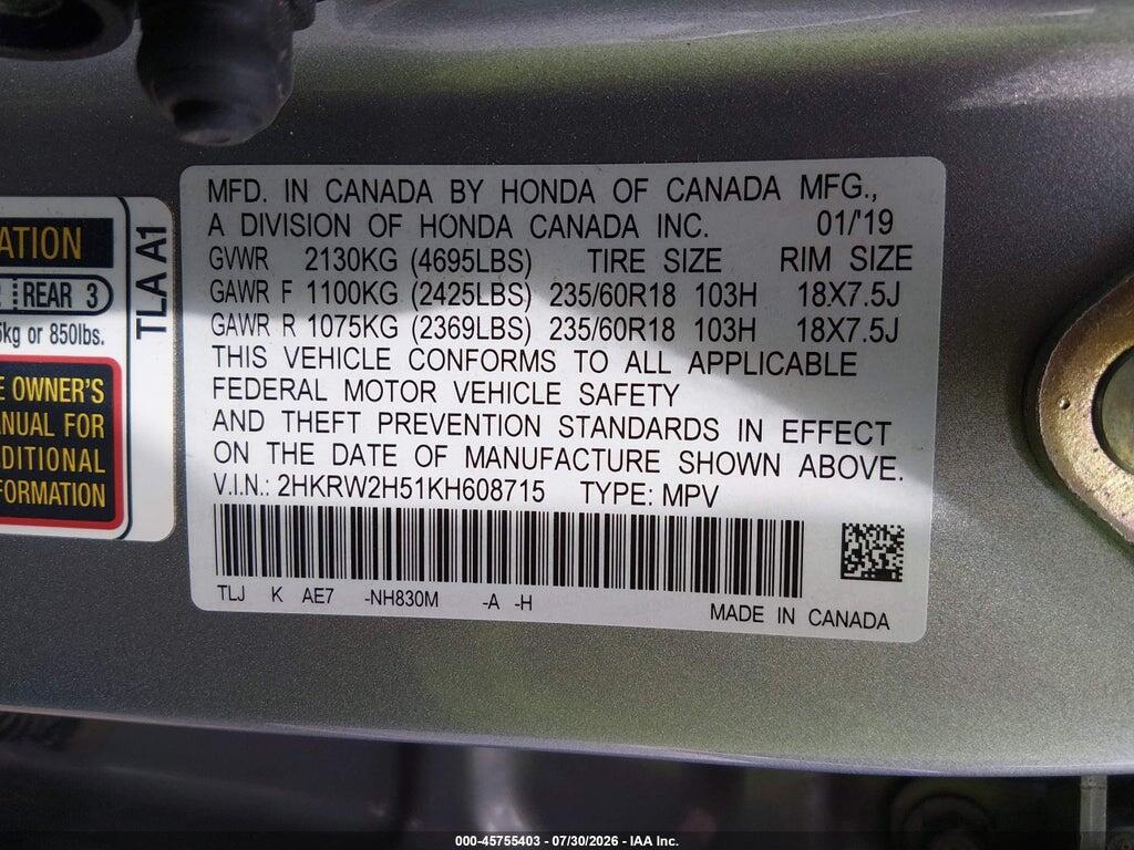 2HKRW2H51KH608715 2019 HONDA CR-V photo no. 9