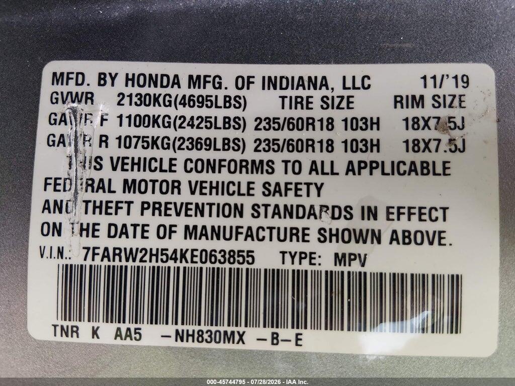 7FARW2H54KE063855 2019 HONDA CR-V photo no. 9