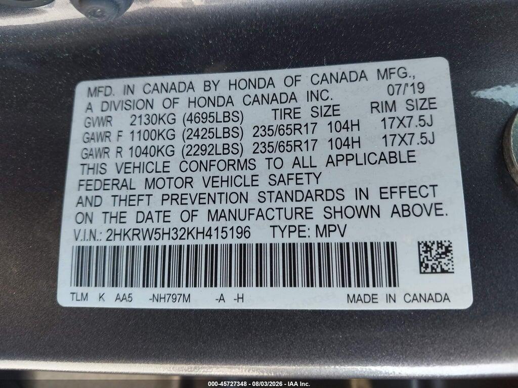 2HKRW5H32KH415196 2019 HONDA CR-V photo no. 9