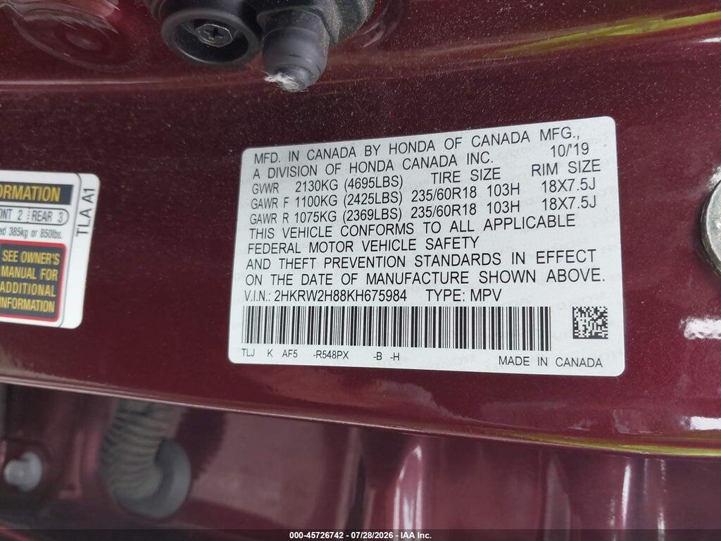 2HKRW2H88KH675984 2019 HONDA CR-V photo no. 9