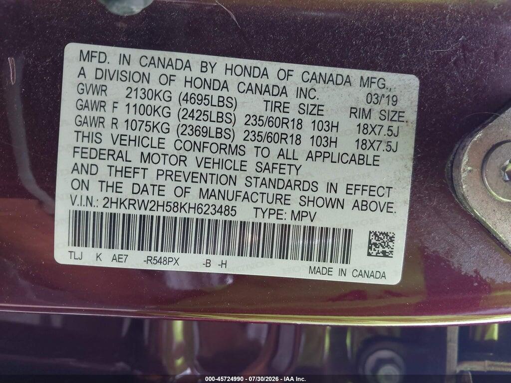 2HKRW2H58KH623485 2019 HONDA CR-V photo no. 9