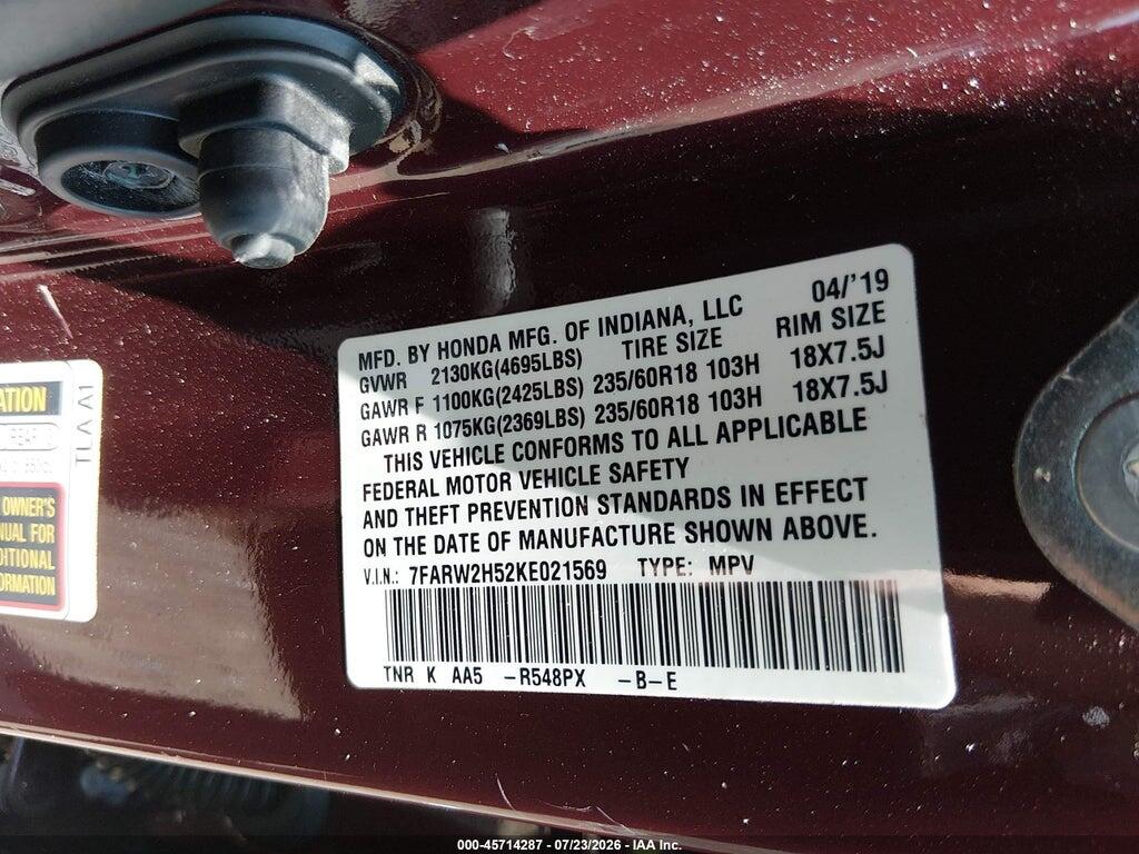 7FARW2H52KE021569 2019 HONDA CR-V photo no. 9