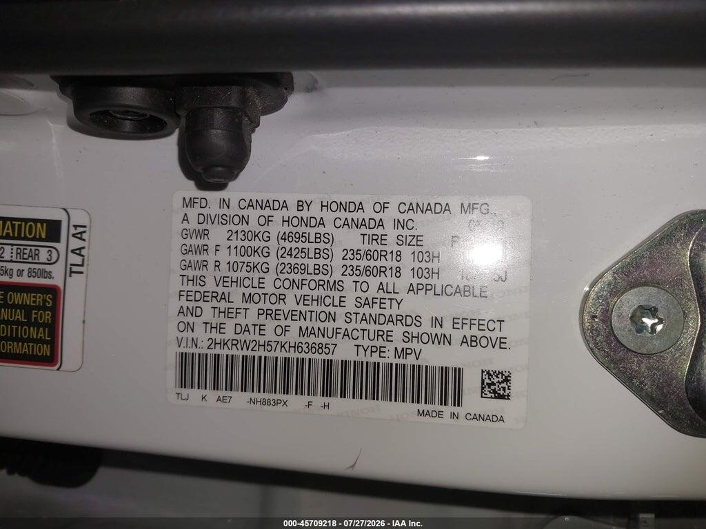 2HKRW2H57KH636857 2019 HONDA CR-V photo no. 9