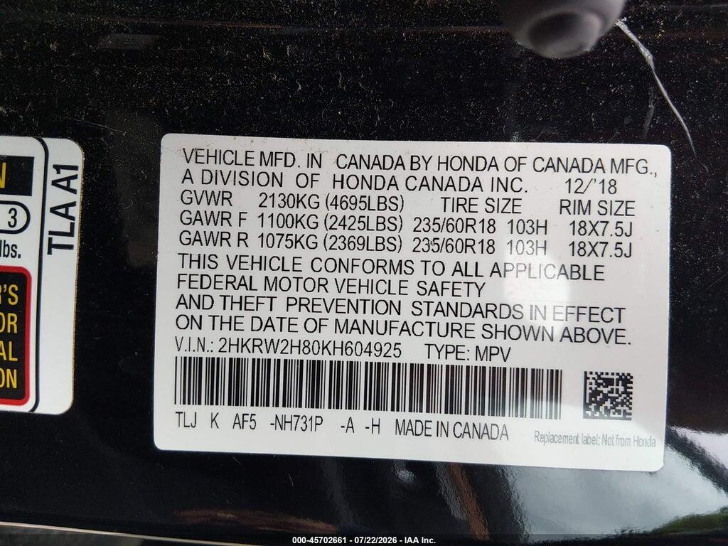 2HKRW2H80KH604925 2019 HONDA CR-V photo no. 9