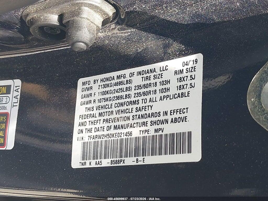 7FARW2H50KE021456 2019 HONDA CR-V photo no. 9
