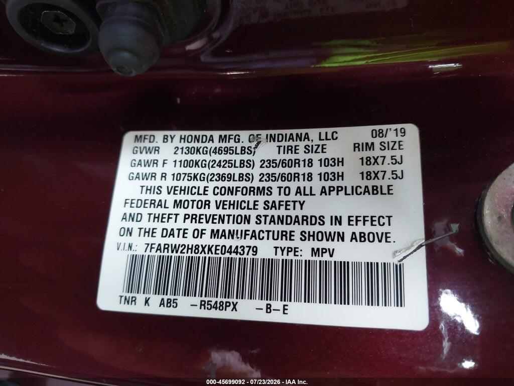 7FARW2H8XKE044379 2019 HONDA CR-V photo no. 9