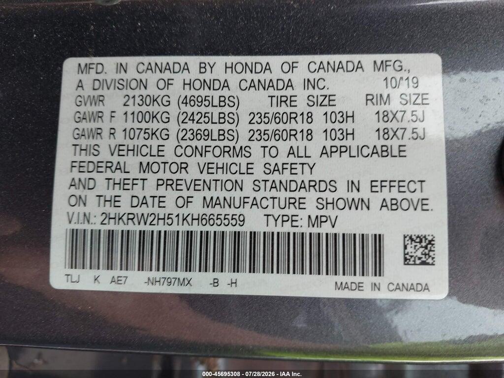 2HKRW2H51KH665559 2019 HONDA CR-V photo no. 9