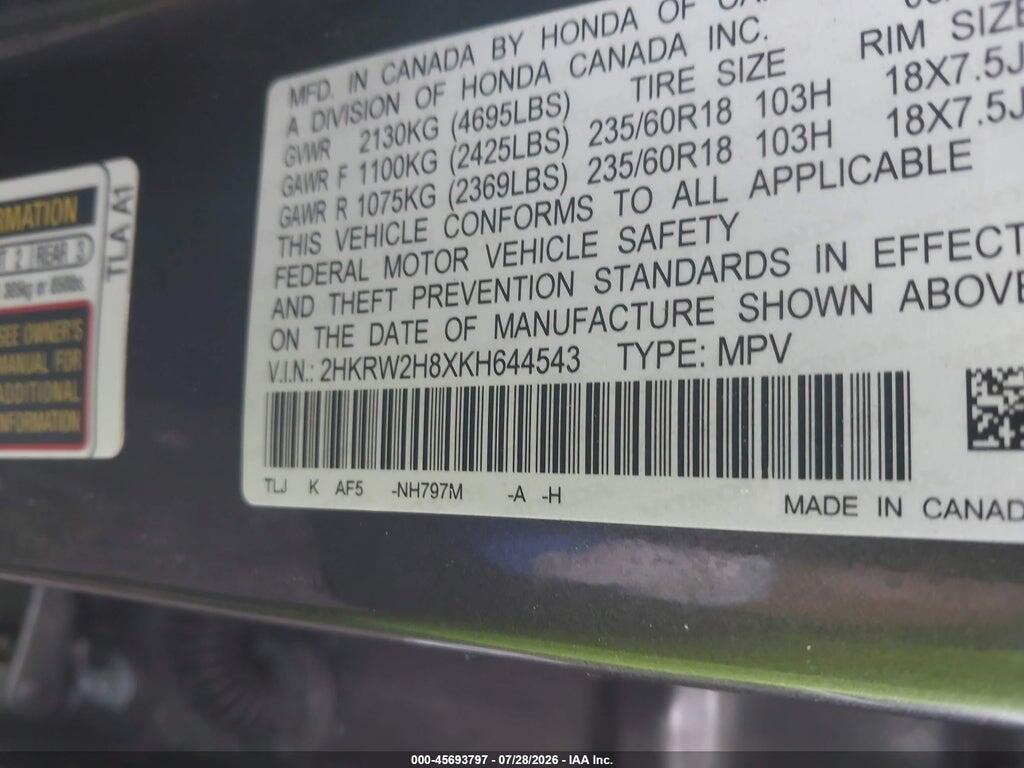 2HKRW2H8XKH644543 2019 HONDA CR-V photo no. 9