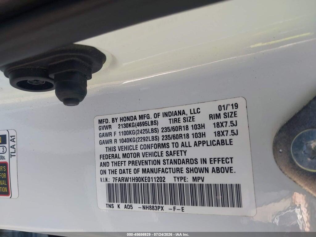 7FARW1H90KE011202 2019 HONDA CR-V photo no. 9