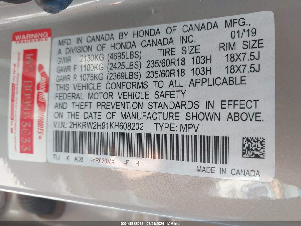 2HKRW2H91KH608202 2019 HONDA CR-V photo no. 9