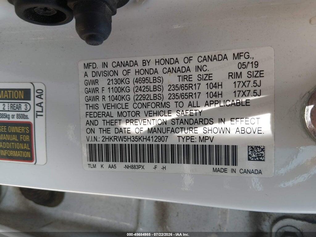 2HKRW5H35KH412907 2019 HONDA CR-V photo no. 9
