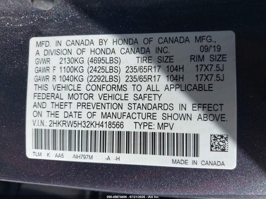 2HKRW5H32KH418566 2019 HONDA CR-V photo no. 9