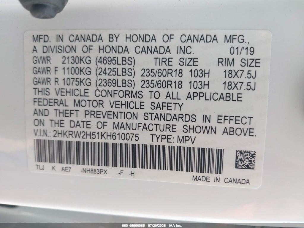 2HKRW2H51KH610075 2019 HONDA CR-V photo no. 9