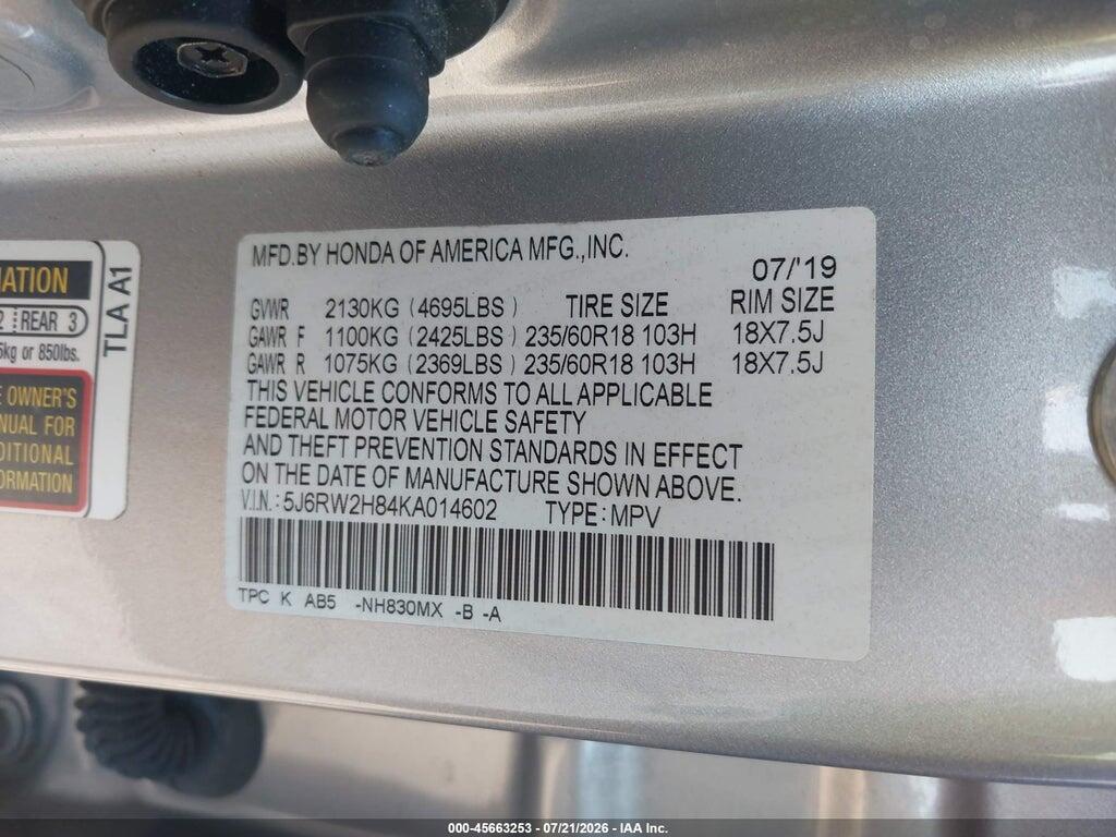 5J6RW2H84KA014602 2019 HONDA CR-V photo no. 9