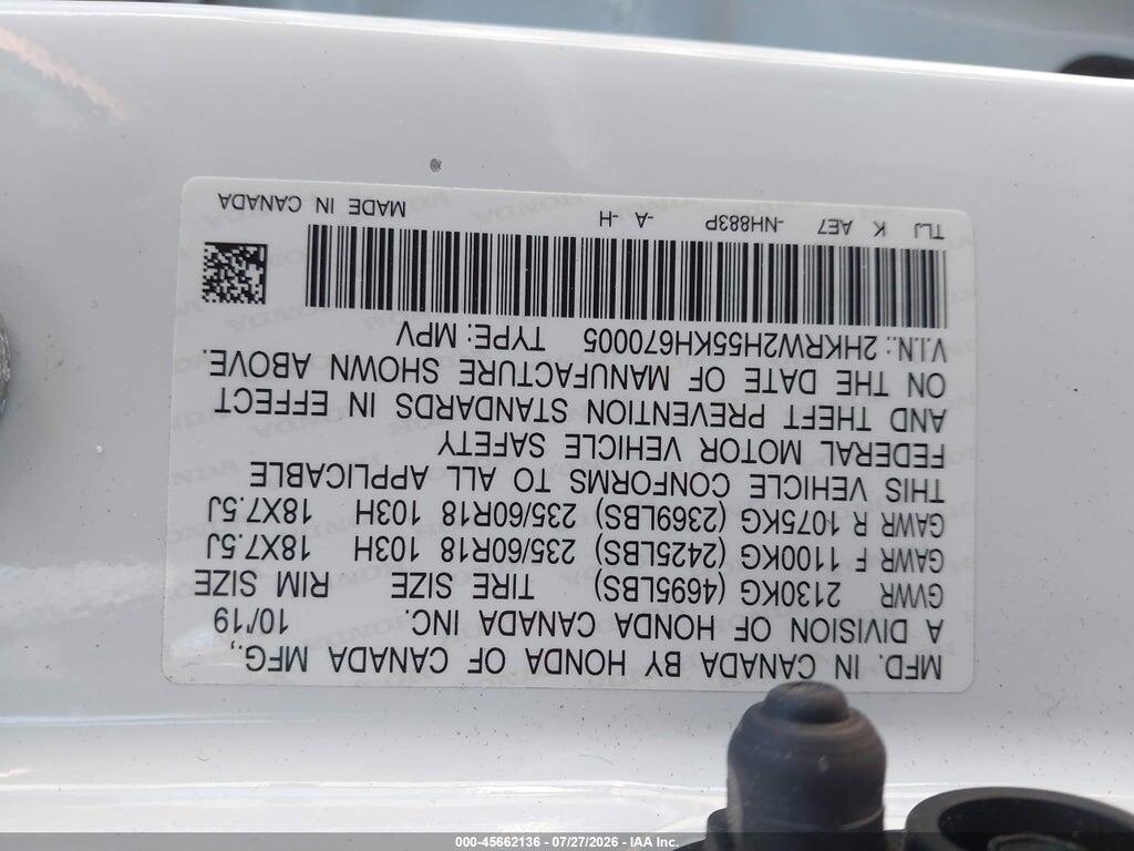 2HKRW2H55KH670005 2019 HONDA CR-V photo no. 9