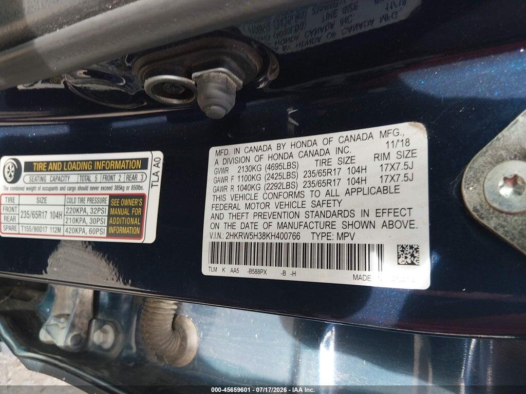 2HKRW5H38KH400766 2019 HONDA CR-V photo no. 9