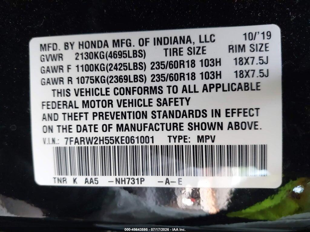 7FARW2H55KE061001 2019 HONDA CR-V photo no. 9