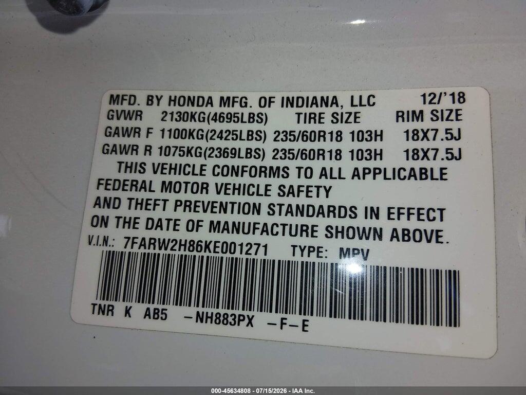 7FARW2H86KE001271 2019 HONDA CR-V photo no. 9