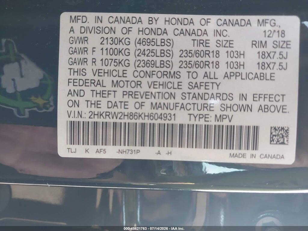 2HKRW2H86KH604931 2019 HONDA CR-V photo no. 9