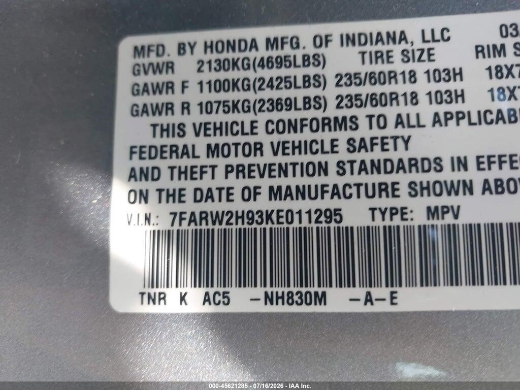 7FARW2H93KE011295 2019 HONDA CR-V photo no. 9