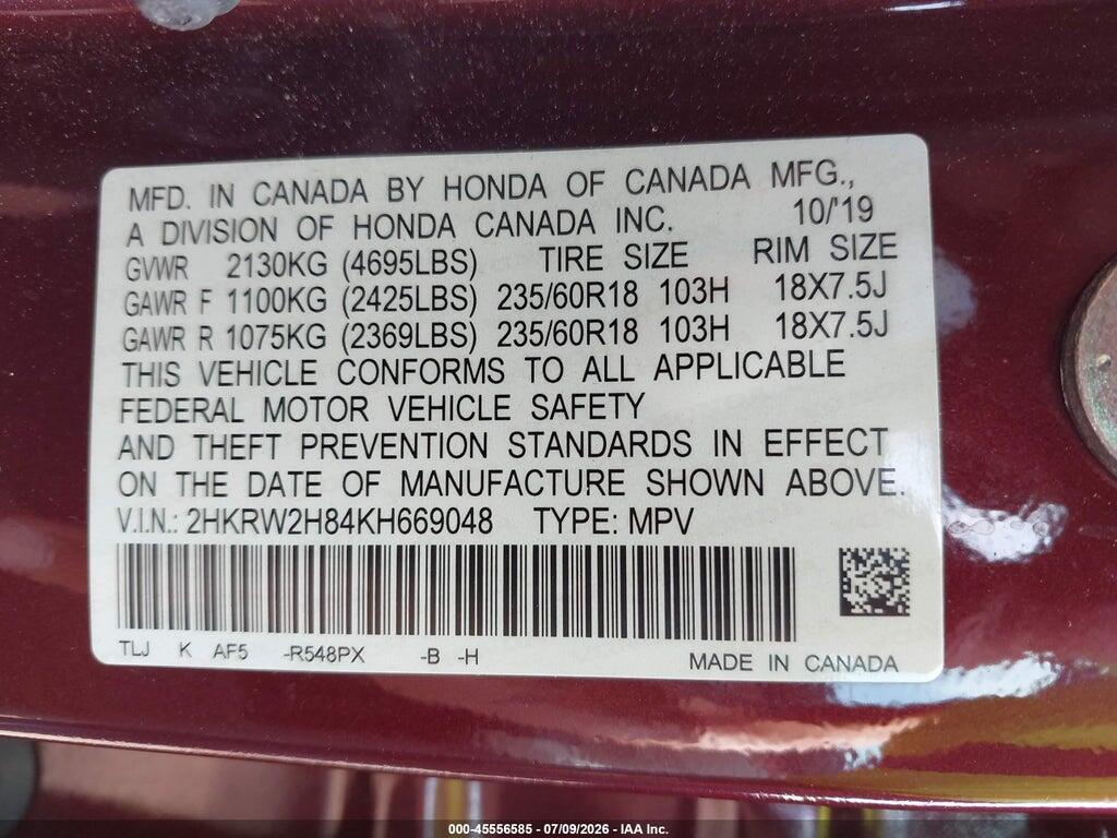2HKRW2H84KH669048 2019 HONDA CR-V photo no. 9