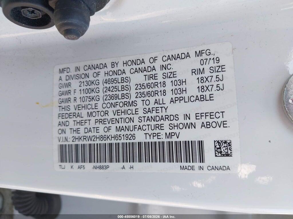 2HKRW2H86KH651926 2019 HONDA CR-V photo no. 9