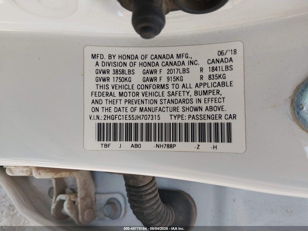 2HGFC1E55JH707315 2018 HONDA CIVIC photo no. 9