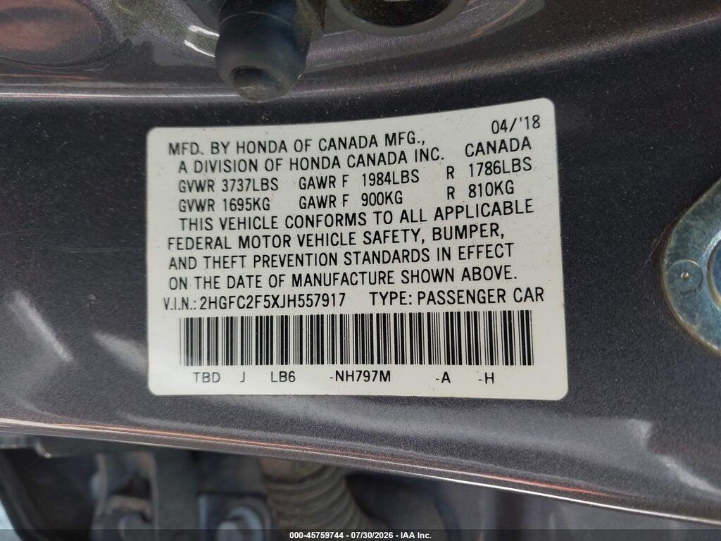 2HGFC2F5XJH557917 2018 HONDA CIVIC photo no. 9